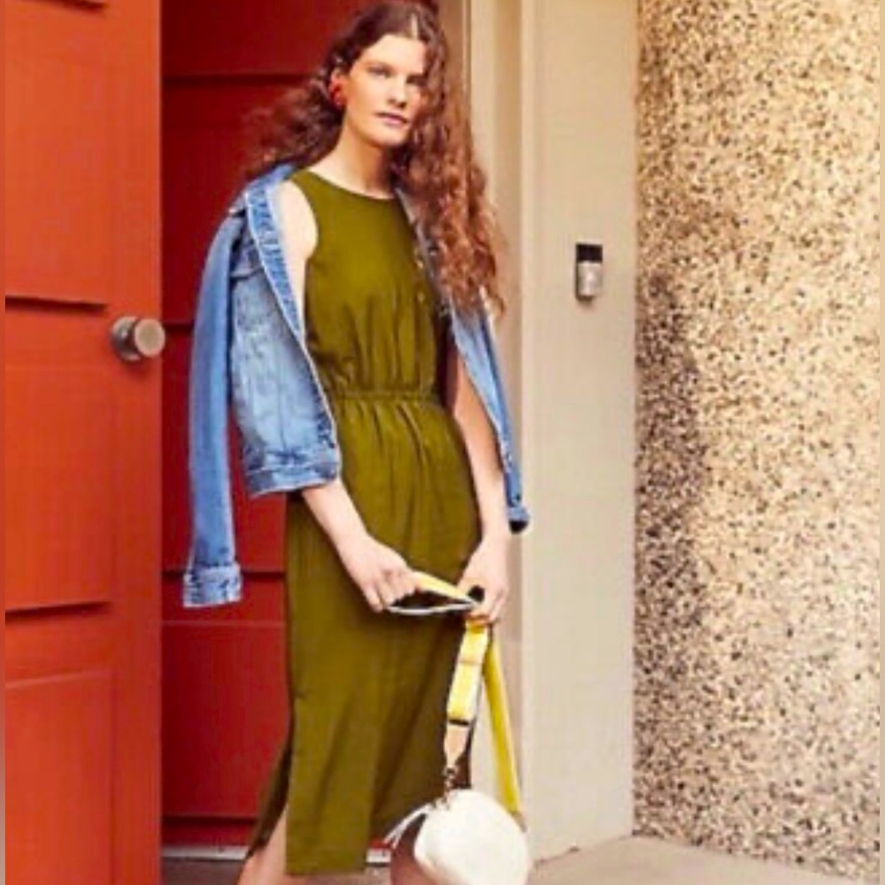 J.Crew Button Back Midi Dress, Olive Green, Sz. 4
